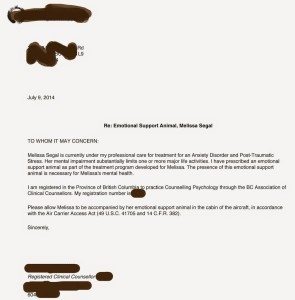 Emotional support pets letter